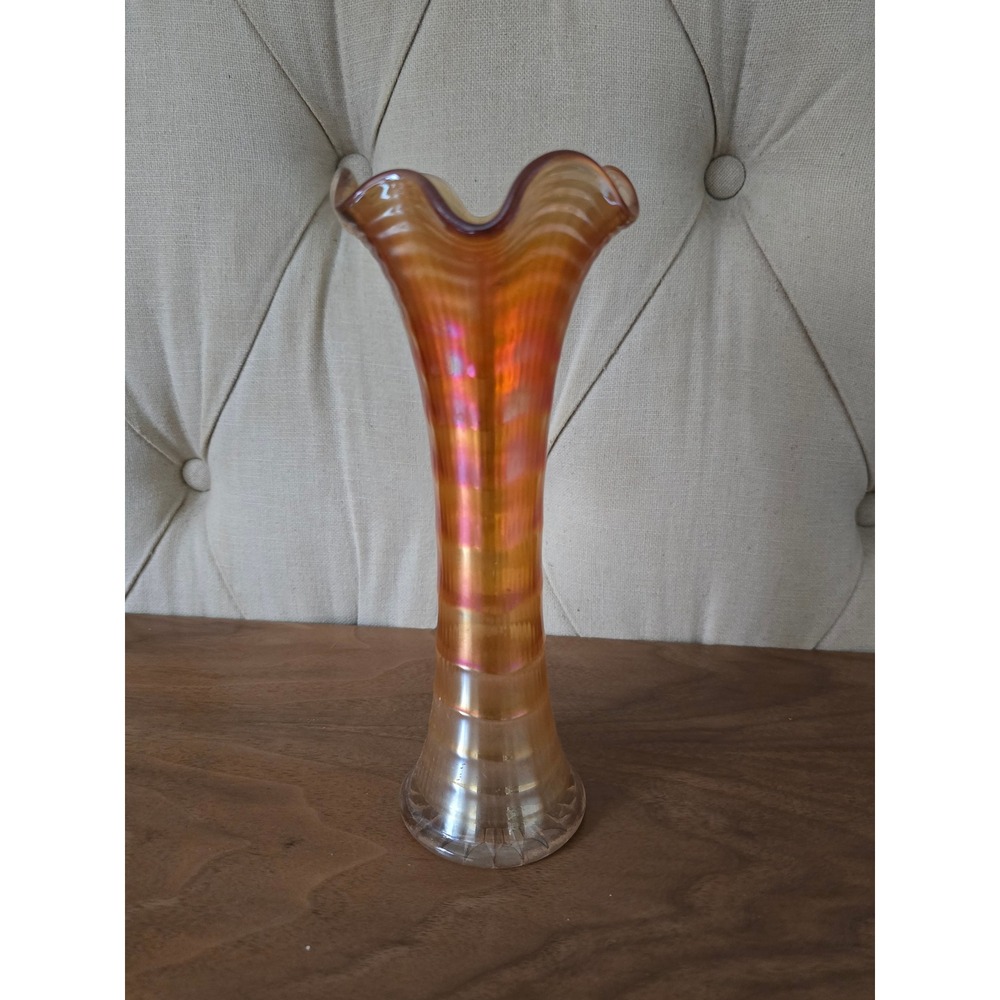Vintage Imperial Glass Marigold Carnival Glass Ripple Vase 9.5" Iridescent